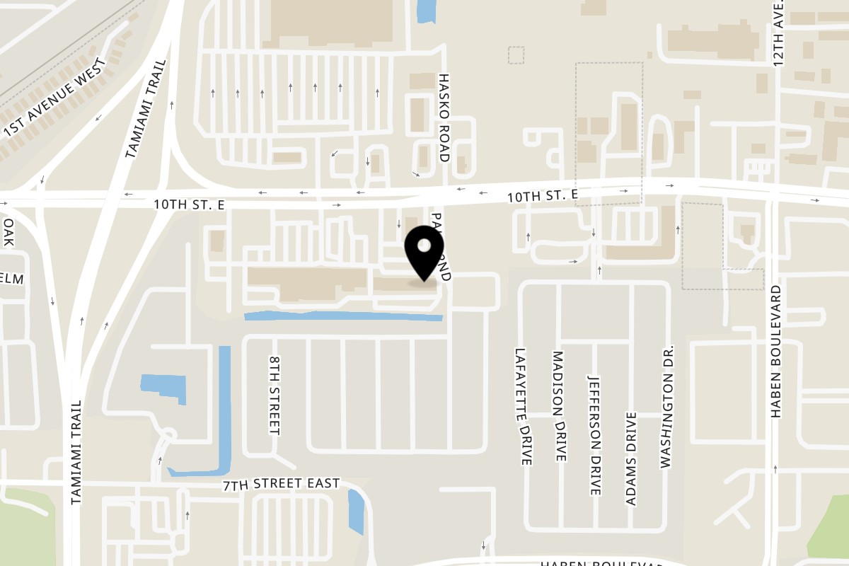 Map showing the location of Papa's Pizzeria on 653 10th St E in Palmetto